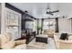 Cozy living room with a ceiling fan, comfortable seating, large windows, and decorative accents at 5570 Nepal St, Denver, CO 80249