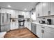 Modern kitchen featuring stainless steel appliances, white cabinets, and stylish countertops at 840 Tucson St, Aurora, CO 80011