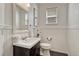 This half bathroom features wainscoting, a modern vanity and an updated sink at 22965 Allendale Ave, Parker, CO 80138