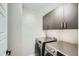Convenient laundry room with front loading washer/dryer and built in cabinets at 2804 W 53Rd Ave, Denver, CO 80221