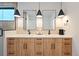 Bathroom showcasing double vanity with stylish mirrors and modern pendant lighting at 2625 W 23Rd Ave, Denver, CO 80211