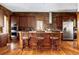 Stylish kitchen featuring a breakfast bar, stainless steel appliances, and wooden cabinets at 1143 S Saint Paul St, Denver, CO 80210