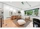 Bright living room with a modern design, hardwood floors, natural light, and stylish seating arrangements at 1920 S Niagara St, Denver, CO 80224