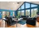 Bright living room with large windows, wooden floors, and mountain views at 4618 Se Summit Trl, Evergreen, CO 80439