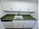 Bright kitchen with white cabinets, green counters, stainless steel faucet, and dishwasher at 1150 Golden Cir # 511, Golden, CO 80401