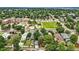 Neighborhood aerial view showcasing the school, playground, sports field, and mature trees at 4968 Alcott St, Denver, CO 80221