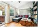 Cozy living room featuring a leather sofa, wood floors, and a rustic coffee table at 4968 Alcott St, Denver, CO 80221