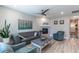 Cozy living room featuring a modern fireplace, comfortable seating, and contemporary decor at 9843 Rosalee Peak St, Littleton, CO 80125