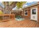 Relaxing deck bordered by trees and lattice fencing at 1545 Newport St, Denver, CO 80220