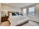Comfortable main bedroom with stylish decor, and bright, natural light from the large windows at 6570 Parterre N Pkwy # 2, Thornton, CO 80602