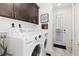 Functional laundry room with modern washer and dryer, stylish cabinets, and convenient storage space at 9158 Martin Luther King Blvd, Denver, CO 80238