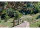 Wooden staircase leads to Dahlia Hollow Park entrance, surrounded by trees and grassy area at 4121 S Cherry St, Cherry Hills Village, CO 80113