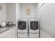 Well-equipped laundry room with modern washer and dryer, countertop space, and ample storage at 8505 S Tibet Ct, Aurora, CO 80016