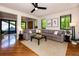 Inviting living room with hardwood floors, large windows, and stylish decor, creating a comfortable and elegant space at 2899 Emporia Ct, Denver, CO 80238
