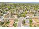 Wide aerial view of a quiet neighborhood with mature trees, well-kept lawns, and charming homes at 13133 Regulus Dr, Lone Tree, CO 80124