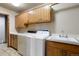 The laundry room includes a washer, dryer, sink, and plenty of storage cabinets with countertop space at 1961 S Xenia Ct, Denver, CO 80231