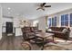 Open living space with an adjacent kitchen, hardwood floors, comfortable seating and plenty of natural light at 3266 Riverwood Way, Castle Rock, CO 80109