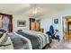 This cozy bedroom features a ceiling fan and carpeted floor at 815 Concho Ct, Castle Rock, CO 80104