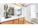 Bathroom vanity with a nice plant and view of the shower with neutral colors at 12861 Royal Ct, Broomfield, CO 80020