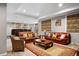 Finished basement featuring carpet flooring, leather sofas, and a bar area with stools at 6299 Ellingwood Point Pl, Castle Rock, CO 80108