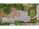 Aerial view of home with detached garage, large backyard, privacy fence, patio and mature landscaping at 3287 S Humboldt St, Englewood, CO 80113