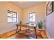 Charming home office featuring two windows, hardwood floors, cowhide rug, and decorative house plant at 2182 S Ogden St, Denver, CO 80210