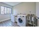 Functional laundry room with appliances, a sink and patterned tile flooring at 2182 S Ogden St, Denver, CO 80210