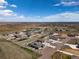 Stunning aerial of the neighborhood showcasing the beautiful sky, manicured yards, and many nearby houses at 9915 E 162Nd Pl, Brighton, CO 80602