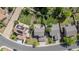 An aerial view shows an outdoor living space with a patio, dining, trampoline, and well-manicured lawn at 5434 S Rome St, Aurora, CO 80015