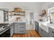 Modern kitchen features sleek gray cabinets, open shelving and stainless-steel appliances at 6795 W 29Th Ave, Wheat Ridge, CO 80214