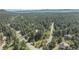 A bird's eye view showcases the property's placement amidst a lush forest and winding roads in a mountain community at 533 Tenderfoot Dr, Larkspur, CO 80118