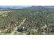 A scenic aerial shot displays the property in a neighborhood nestled among a sprawling evergreen forest with mountain views at 533 Tenderfoot Dr, Larkspur, CO 80118