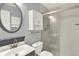 Updated bathroom with a glass shower, modern fixtures, and stylish vanity at 13496 Alcott Way, Broomfield, CO 80020