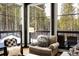 Inviting living room nook with comfortable seating and scenic views of the snow-covered forest at 55 Blue Flag Dr, Breckenridge, CO 80424