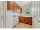 This laundry room has overhead cabinets and built-in sink at 5078 Zion Ct, Castle Rock, CO 80109