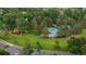 Aerial shot of a neighborhood community pool and playground surrounded by lush trees and green space at 16667 Tin Cup Ct, Parker, CO 80134