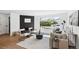 Cozy living room with modern furniture, a large window, and a brick fireplace feature wall at 290 Beryl Way, Broomfield, CO 80020