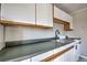 Close up of a kitchen countertop and sink with white cabinets and a built-in stove at 214 N Main St # 14, Breckenridge, CO 80424