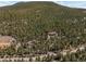 Aerial view of the property surrounded by a dense forest with a winding road at 8724 Armadillo Trl, Evergreen, CO 80439