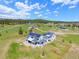 Aerial view of a modern farmhouse on a large lot, showcasing its private setting at 609 Pioneer Camp Vw, Palmer Lake, CO 80133