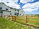 Modern farmhouse exterior with wood fence and lush green lawn at 609 Pioneer Camp Vw, Palmer Lake, CO 80133