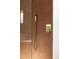 Contemporary shower with gold fixtures and textured brown tiles, offering a touch of elegance and style at 4631 Zuni St, Denver, CO 80211