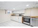 Basement kitchenette with white cabinets, stainless steel dishwasher, and an electric range at 1368 N Gilpin St, Denver, CO 80218