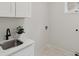 Clean laundry room with white cabinetry, stainless steel sink, and space for laundry appliances at 7309 Windsor Dr, Boulder, CO 80301