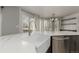 Modern kitchen features island with breakfast bar, farmhouse sink, and stainless appliances at 664 Clarendon Dr, Longmont, CO 80504