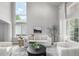 Bright living room with high ceilings, large windows, modern furnishings, and neutral decor at 664 Clarendon Dr, Longmont, CO 80504