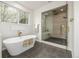 Modern bathroom with a freestanding tub, walk-in shower, and sleek fixtures at 3350 S Eudora St, Denver, CO 80222