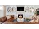 Cozy living room with a fireplace, built-in shelving, and stylish furnishings at 6567 S Elizabeth Way, Centennial, CO 80121
