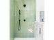 Modern shower stall with green tile and black fixtures at 2520 S Race St, Denver, CO 80210