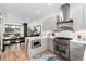 Open kitchen features stainless steel appliances and light countertops at 4243 E 8Th Ave, Denver, CO 80220